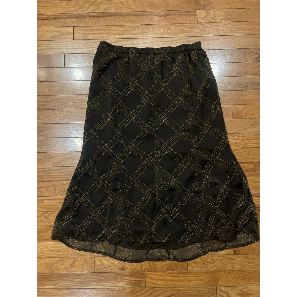 Maggie Barnes Skirt Womens 0X 14W 16W Brown Plaid Midi A Line Elastic Waist